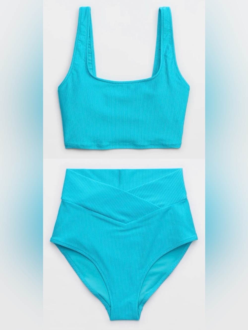 NWT Aerie FULL SET Shine Rib Longline Top + Crossover High Waist Bottom Blue - S
